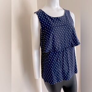 J. Crew Layered Navy Blue White Polka Dot Tank Top Cotton Size Medium